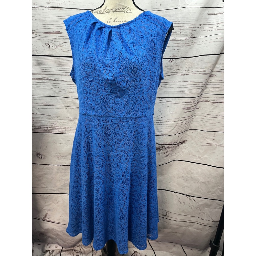 Liz Claiborne Womens Royal Blue Floral Lace Fit and Flare Cocktail Dress Size 12